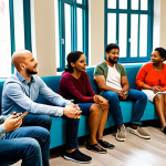 "A diverse group of people engaged in an open discussion about sexuality, fully clothed in casual and modest attire, set in a brightly lit community center, safe for work, appropriate content, perfect anatomy, natural proportions, family-friendly illustration."