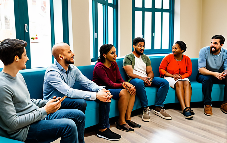 "A diverse group of people engaged in an open discussion about sexuality, fully clothed in casual and modest attire, set in a brightly lit community center, safe for work, appropriate content, perfect anatomy, natural proportions, family-friendly illustration."