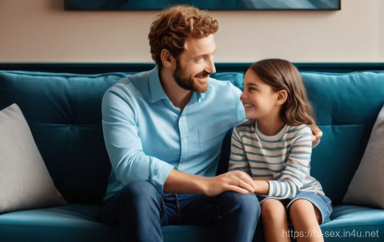 성교육과 성적 학대 예방 - **Prompt 1: Open Communication and Trust Between Parent and Child**
"A heartwarming scene depict...