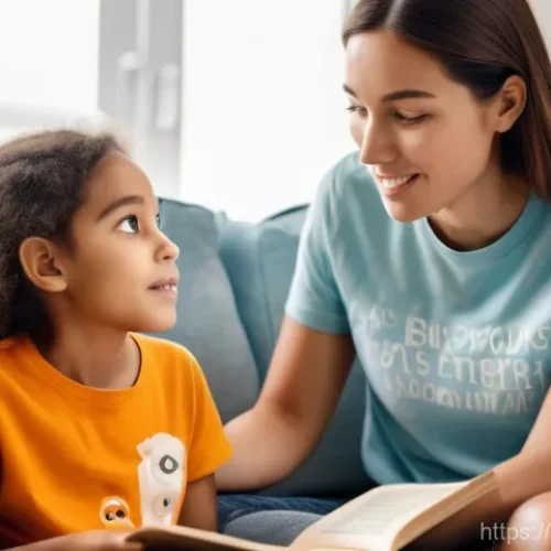 성교육과 미디어 속 성역할 - **Prompt:** A warm and inviting scene in a cozy living room. A mother, dressed in comfortable, modes...