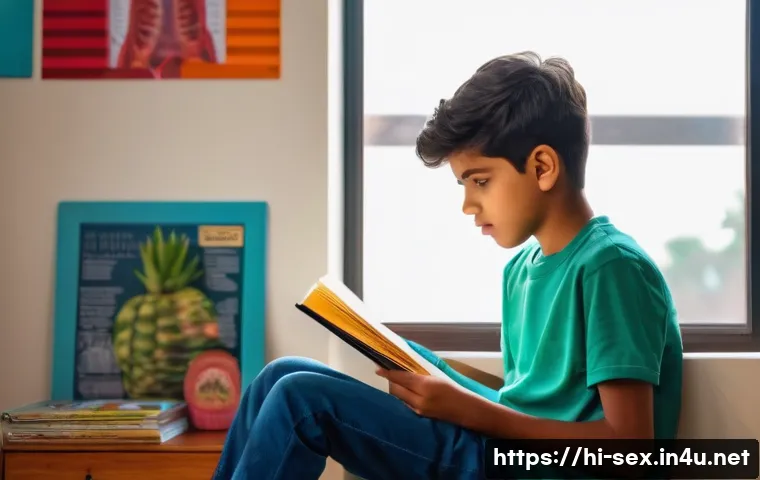 성교육과 성적 욕구 조절 - A thoughtful teenage boy of Indian descent wearing casual, modest clothing and sitting in a bright, ...