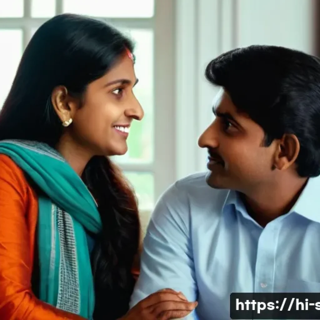 성교육과 성적 자기 발견 - A warm, intimate scene depicting a young Indian family in a cozy living room, where a mother and fat...