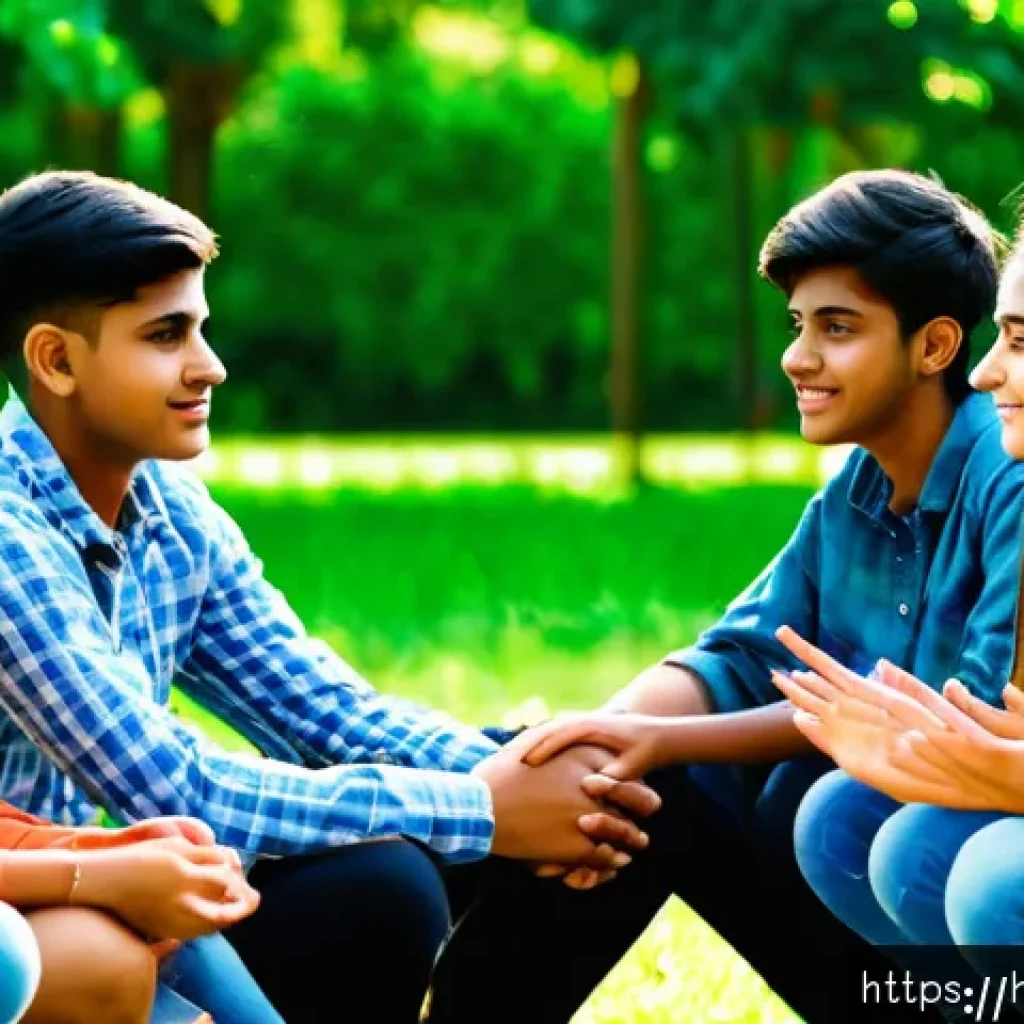 성교육과 성적 탐구 - A respectful and diverse group of Indian teenagers sitting in a circle outdoors, engaging in open an...