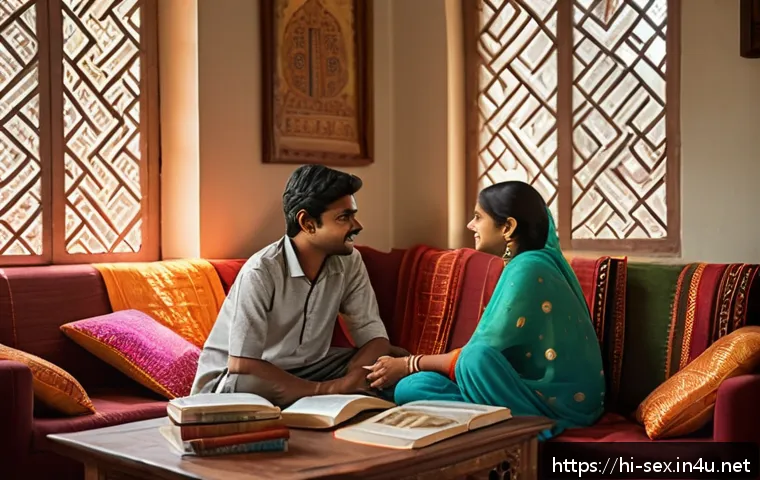 가정에서의 성교육 방법 - A warm and inviting family living room scene in India, where a Hindi-speaking mother and father are ...