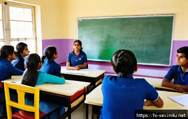 성교육과 성적 개방성 - A diverse group of Indian teenagers and young adults sitting in a bright, welcoming classroom engage...
