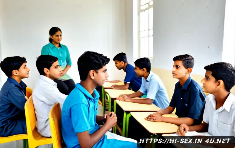 성교육과 성적 자기결정권 - Photorealistic Indian community health workshop on sexual education and personal autonomy, a compass...
